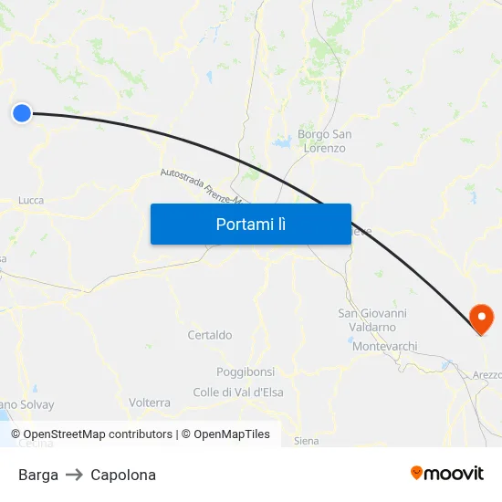 Barga to Capolona map