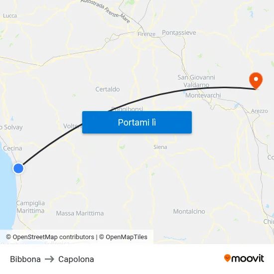 Bibbona to Capolona map