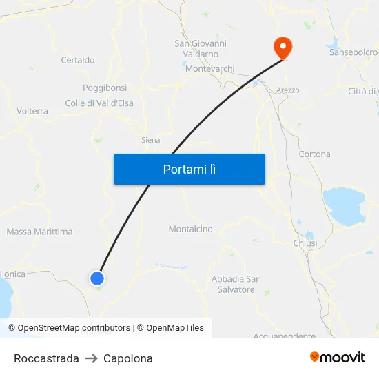 Roccastrada to Capolona map