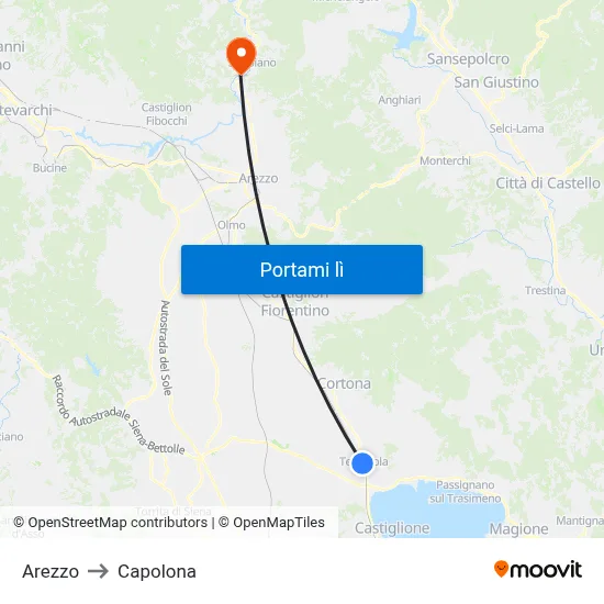 Arezzo to Capolona map