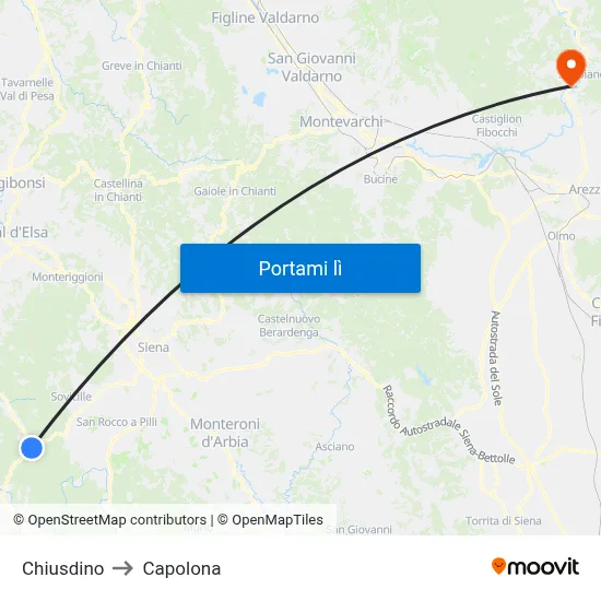 Chiusdino to Capolona map