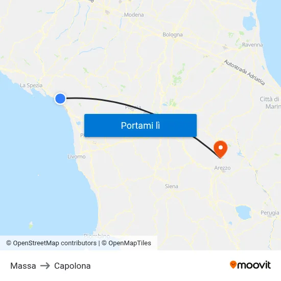 Massa to Capolona map