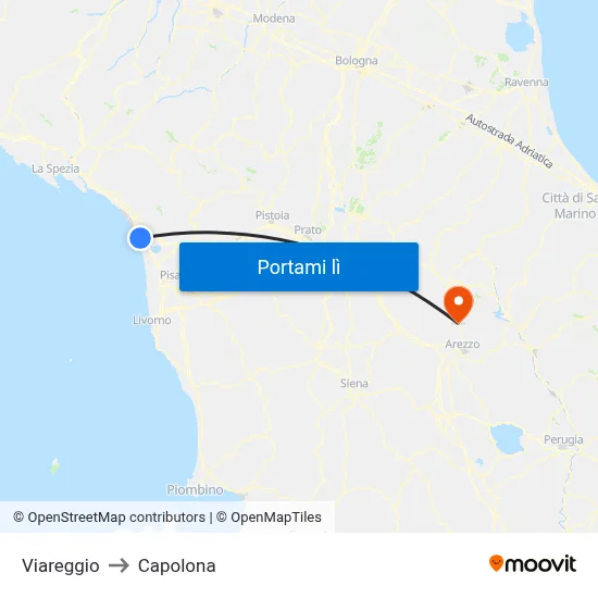 Viareggio to Capolona map