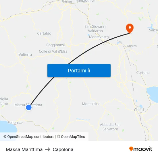 Massa Marittima to Capolona map