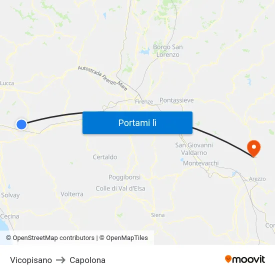 Vicopisano to Capolona map