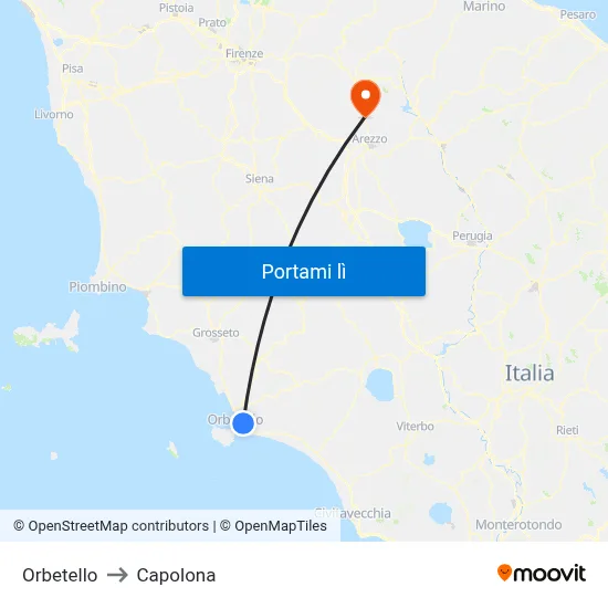Orbetello to Capolona map
