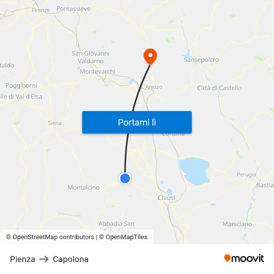 Pienza to Capolona map