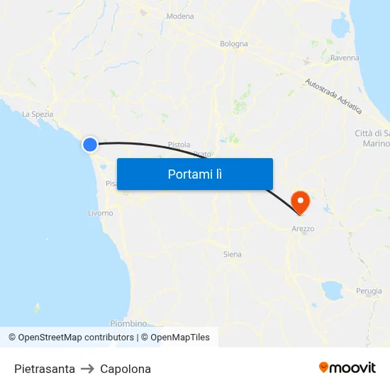 Pietrasanta to Capolona map