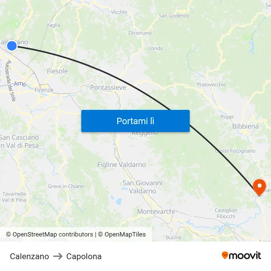 Calenzano to Capolona map