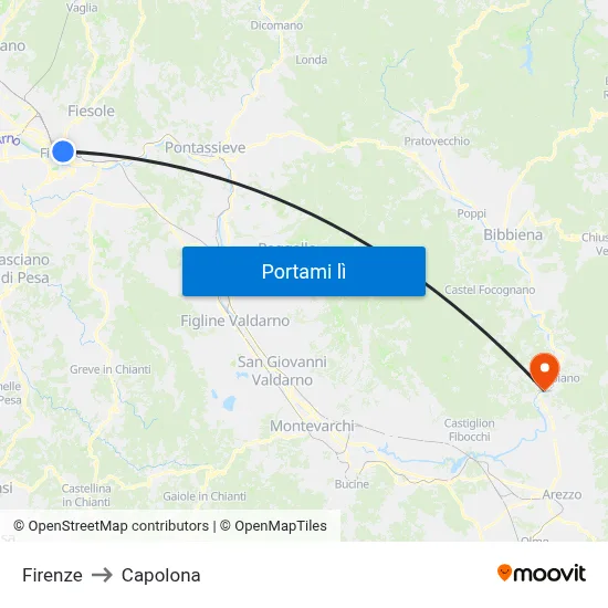 Firenze to Capolona map