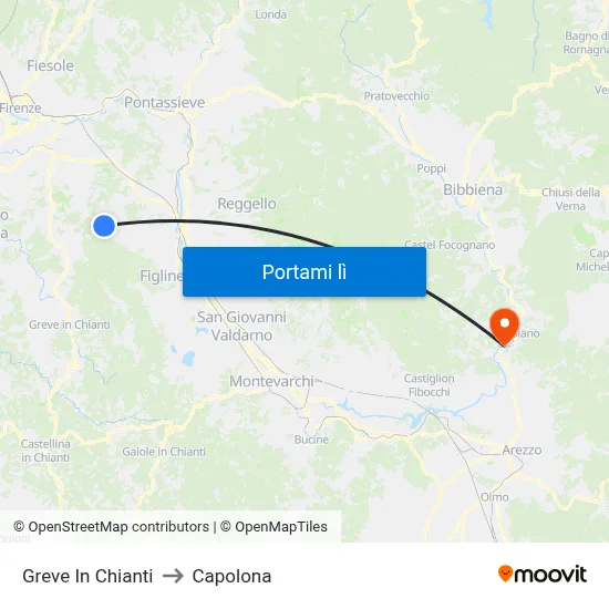 Greve In Chianti to Capolona map