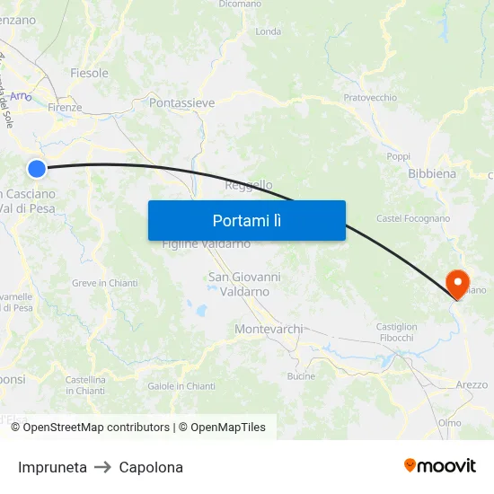 Impruneta to Capolona map