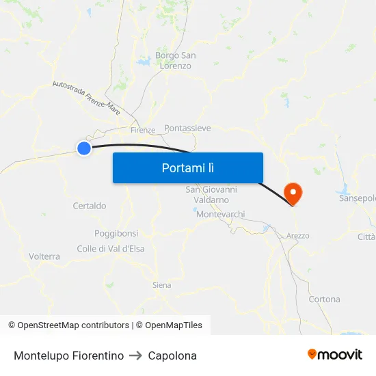 Montelupo Fiorentino to Capolona map