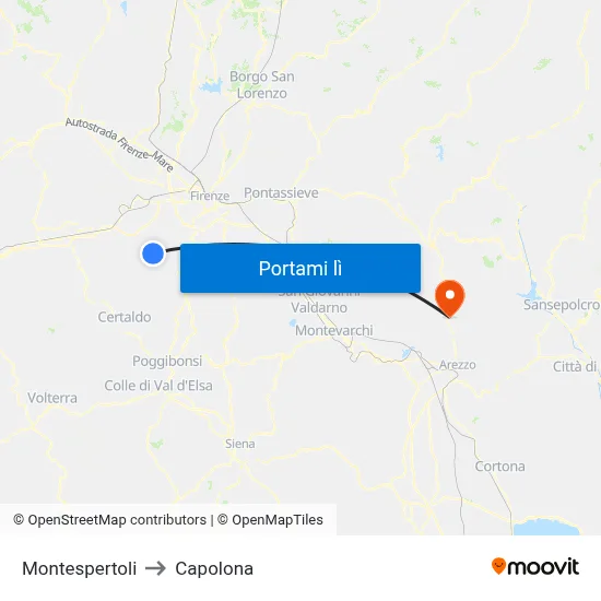 Montespertoli to Capolona map