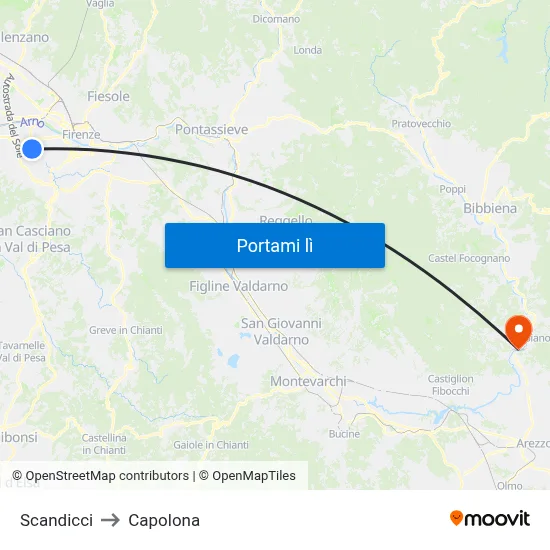 Scandicci to Capolona map