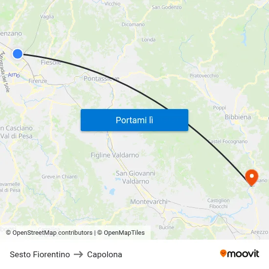 Sesto Fiorentino to Capolona map