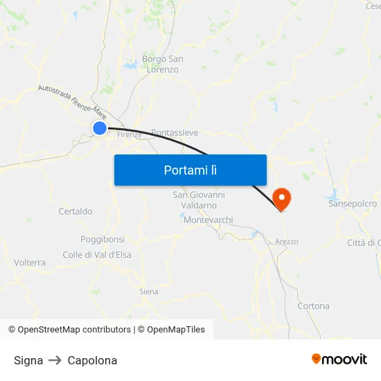 Signa to Capolona map