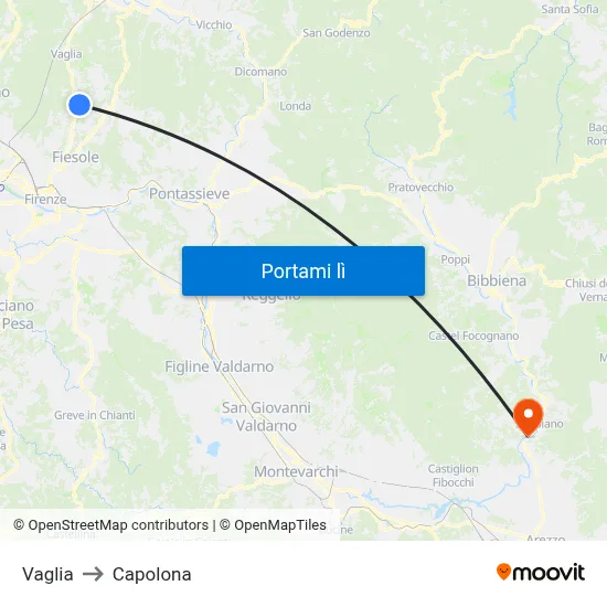 Vaglia to Capolona map