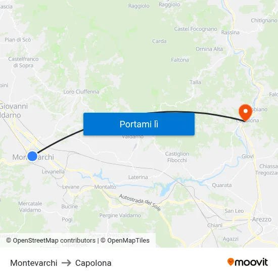 Montevarchi to Capolona map