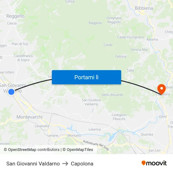 San Giovanni Valdarno to Capolona map