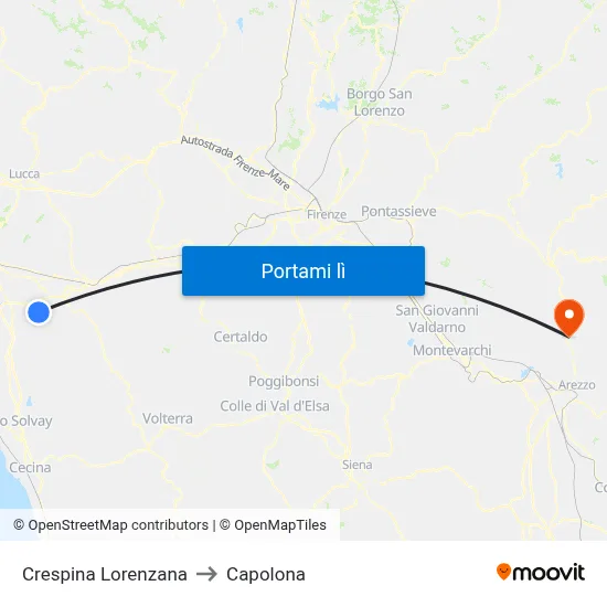 Crespina Lorenzana to Capolona map