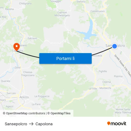 Sansepolcro to Capolona map