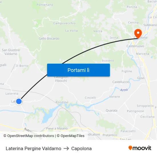 Laterina Pergine Valdarno to Capolona map