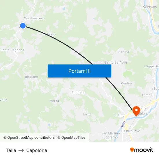 Talla to Capolona map