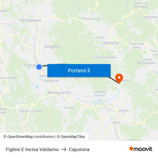 Figline E Incisa Valdarno to Capolona map
