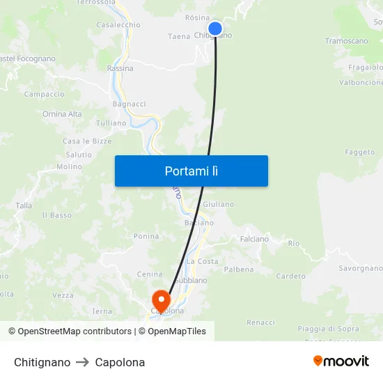 Chitignano to Capolona map