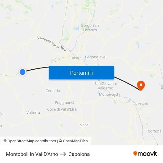 Montopoli In Val D'Arno to Capolona map