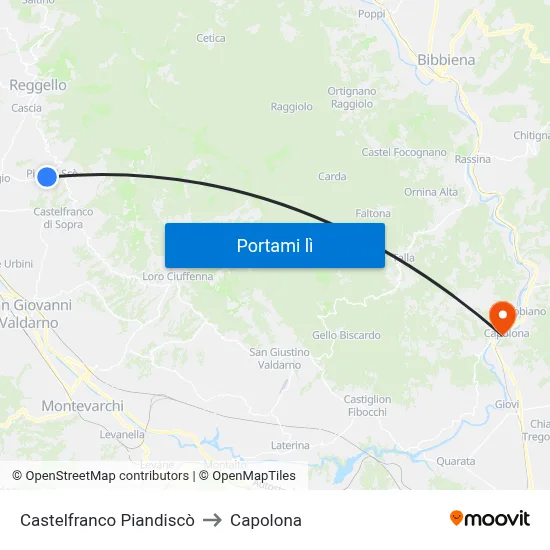 Castelfranco Piandiscò to Capolona map