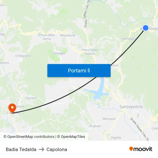 Badia Tedalda to Capolona map