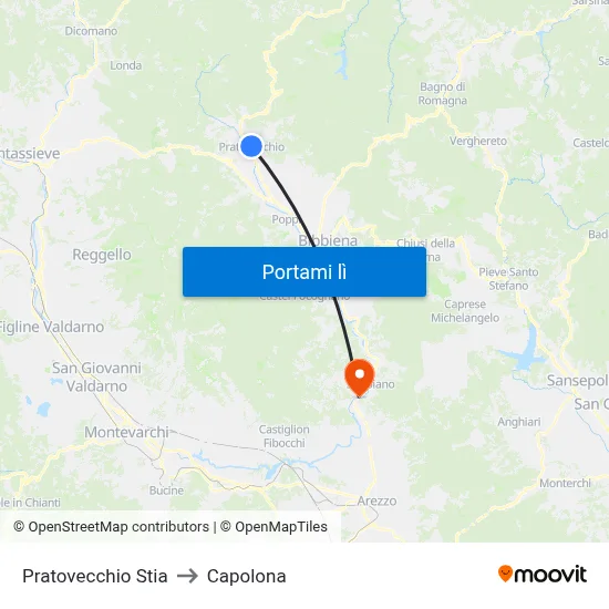 Pratovecchio Stia to Capolona map