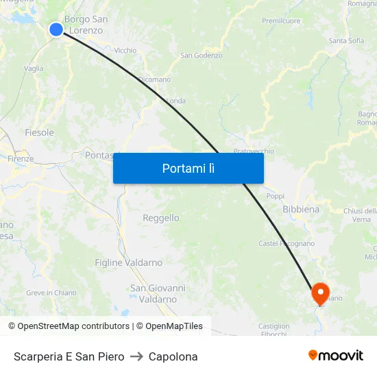 Scarperia E San Piero to Capolona map