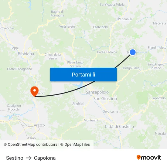 Sestino to Capolona map