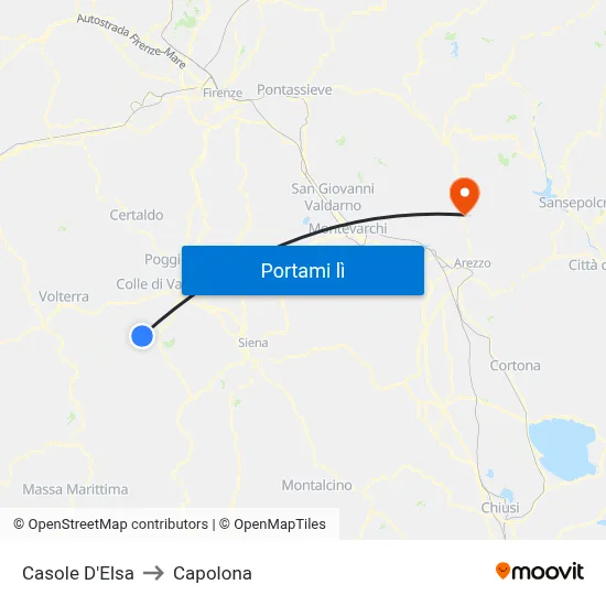 Casole D'Elsa to Capolona map