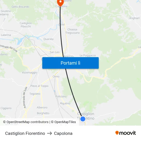 Castiglion Fiorentino to Capolona map