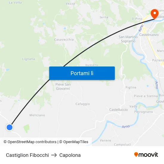 Castiglion Fibocchi to Capolona map