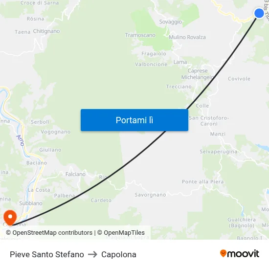 Pieve Santo Stefano to Capolona map