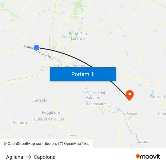 Agliana to Capolona map