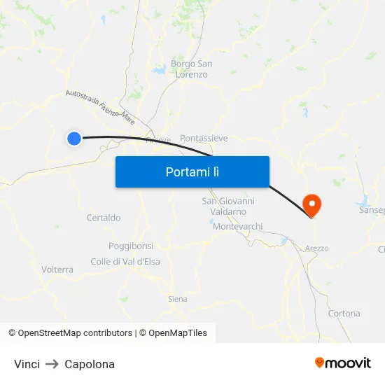 Vinci to Capolona map