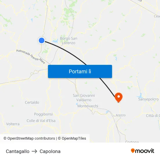 Cantagallo to Capolona map