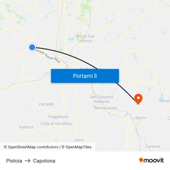 Pistoia to Capolona map