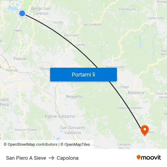 San Piero A Sieve to Capolona map