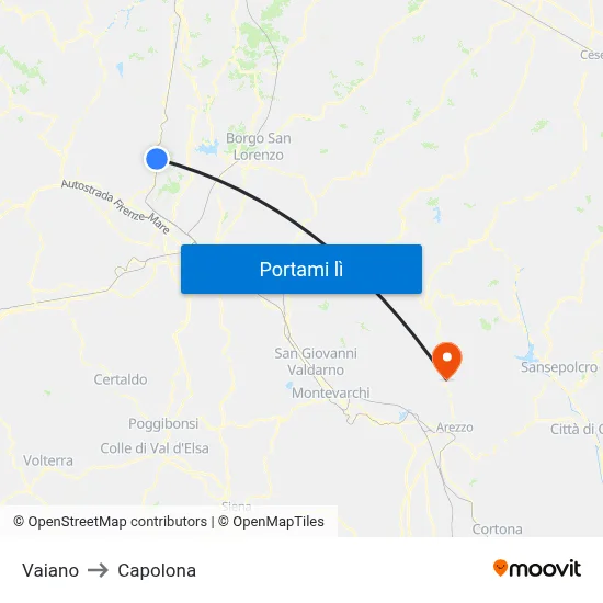 Vaiano to Capolona map