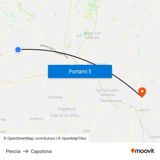 Pescia to Capolona map