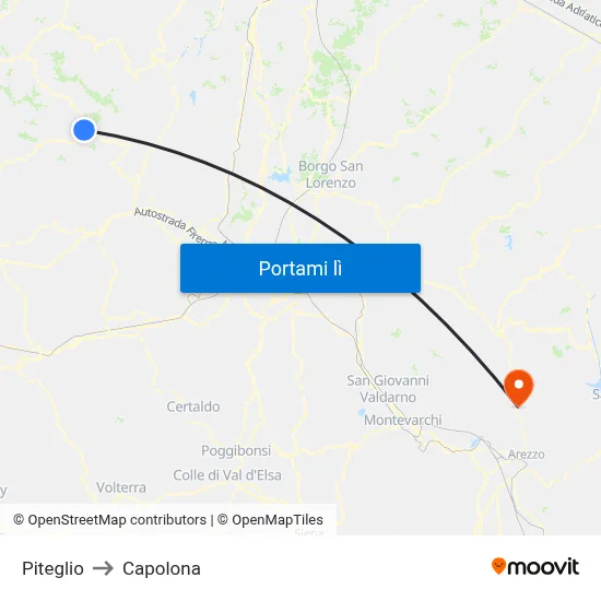 Piteglio to Capolona map