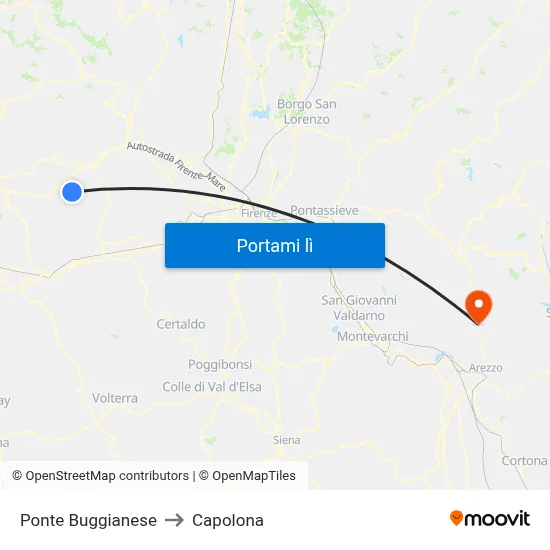 Ponte Buggianese to Capolona map