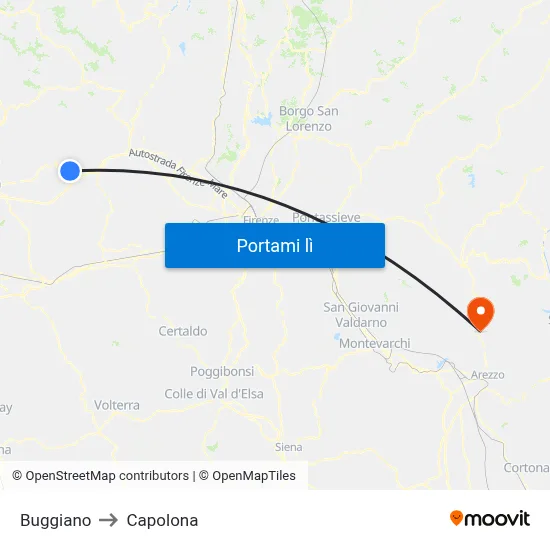 Buggiano to Capolona map